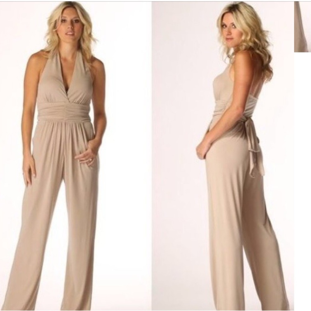 Hale Bob large nude , light tan classic halter jumpsuit  perfect for wedding NWT